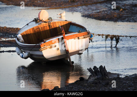 keeled boats hauled out in Morston creek / channel, Norfolk Stock Photo