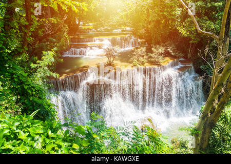 Huay mae kamin waterfall in khuean srinagarindra national park at kanchanaburi thailand Stock Photo
