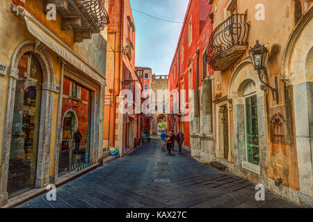 Old street in Taormina, Sicily, Italy Stock Photo