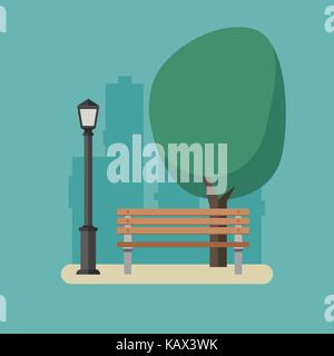 Park with bench and streetlight. Stock Vector