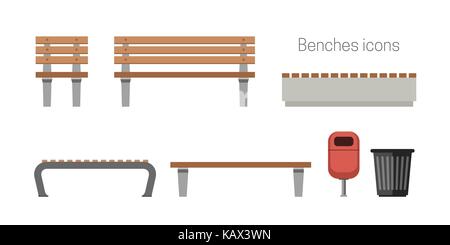 Benches flat icons Stock Vector