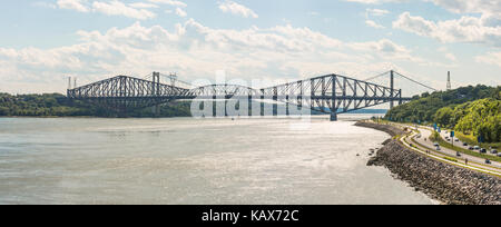 Quebec Bridge is a riveted steel truss structure Stock Photo