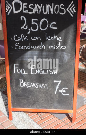 menu spanish cafe outside alamy spaun breakfast blackboard english