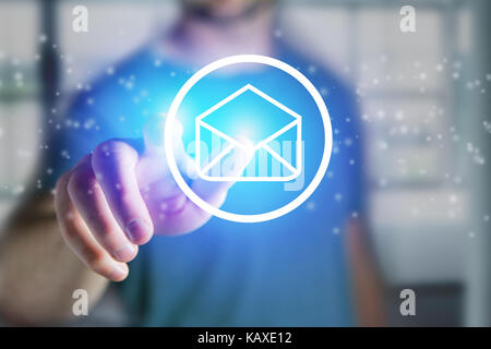 View of a Man touching a email icon on a futuristic interface - Technology concept Stock Photo