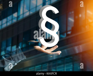 View of a Justice and law symbol displayed on a futuristic interface - Technology and business concept Stock Photo