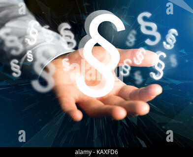 View of a Justice and law symbol displayed on a futuristic interface - Technology and business concept Stock Photo