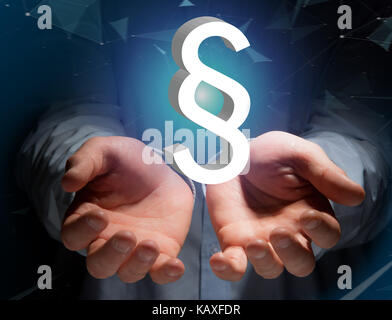 View of a Justice and law symbol displayed on a futuristic interface - Technology and business concept Stock Photo