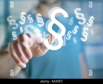 View of a Justice and law symbol displayed on a futuristic interface - Technology and business concept Stock Photo