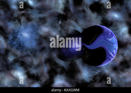 A Rogue Planet Being Pulled Into A Black Hole. Stock Photo