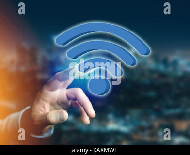View of a Wifi symbol displayed on a futuristic interface - Connection and internet concept Stock Photo