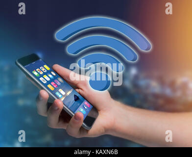 View of a Wifi symbol displayed on a futuristic interface - Connection and internet concept Stock Photo