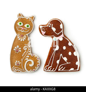 Cat and dog ginger cookies on white background Stock Photo