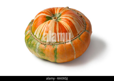 Fresh heirloom orange Turban squash on white background Stock Photo
