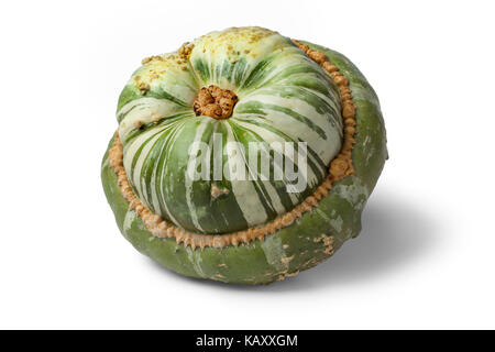 Fresh heirloom green Turban squash on white background Stock Photo