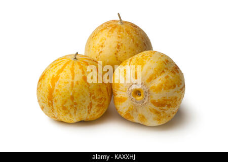 Fresh whole round,yellow apple cucumbers on white background Stock Photo