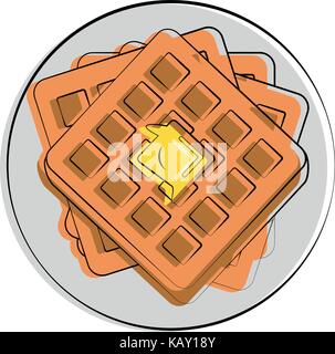waffle with butter melting on it food related image Stock Vector