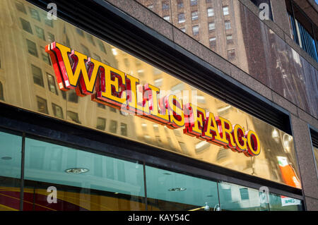 A branch of Wells Fargo in Midtown Manhattan in New York on Sunday, September 24, 2017. (© Richard B. Levine) Stock Photo