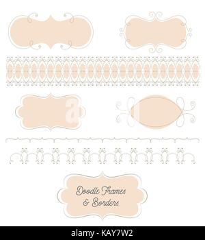 Set of elegant and feminine doodle frames and borders for blog banners, logos or invitation design. Stock Vector