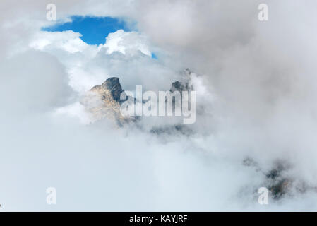 Thick fog on the mountain pass Goulet. Georgia, Svaneti.Caucasus mountains Stock Photo