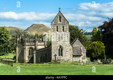 Ilam, Staffordshire, UK: Church of the Holy Cross, a small stone church near the village of Ilam, close to Peack District. Stock Photo