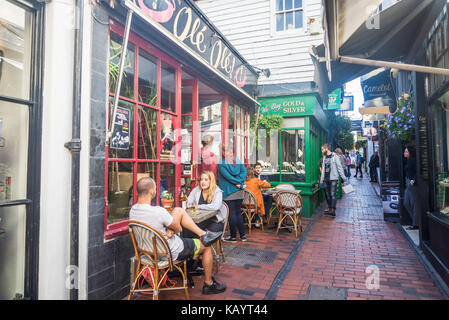 Cafe and shops, The Lanes, Brighton, England, UK Stock Photo