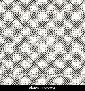 Irregular Maze Line. Abstract Geometric Background Design. Vector Seamless Black and White Pattern. Stock Vector