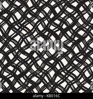 Hand drawn seamless plaid pattern. Allover pattern with ink doodle grunge grid. Graphic background with tartan. Stock Vector