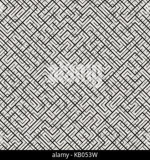 Irregular Maze Line. Abstract Geometric Background Design. Vector Seamless Black and White Pattern. Stock Vector