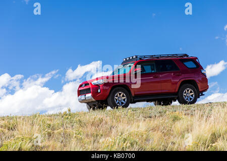 2014 Toyota 4Runner Trail Premium on rough four wheel drive 4WD road, Central Colorado, USA Stock Photo