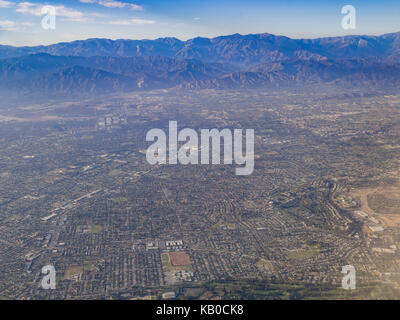 Aerial view of West Covina, view from window seat in an airplane, California, U.S.A. Stock Photo