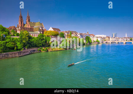 Old city center of Basel with Munster cathedral and the Rhine river, Switzerland, Europe. Basel is a city in northwestern Switzerland on the river Rhi Stock Photo