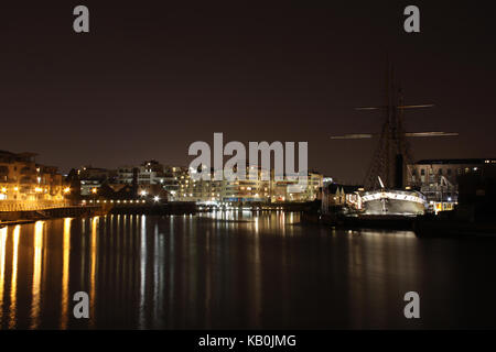 Steam Ship SS Great Britain at Night in Bristol Harbour Stock Photo