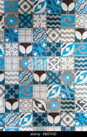 Blue, white and grey patterned tiles Blue, white and grey patterned tiles