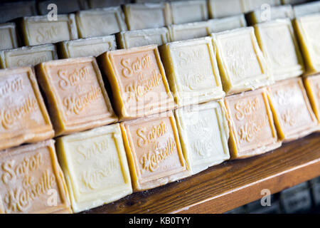 Selection of handmade soaps at a shop in Marseille, France Stock Photo