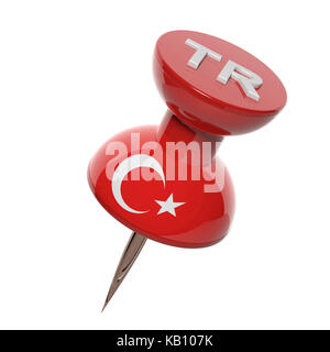 3D pushpin with flag of Turkey isolated on white Stock Photo