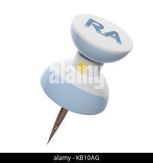 3D pushpin with flag of Argentina isolated on white Stock Photo