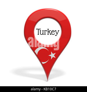 3D pinpoint with flag of Turkey isolated on white Stock Photo