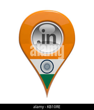 3D pin domain marker with Indian flag isolated Stock Photo