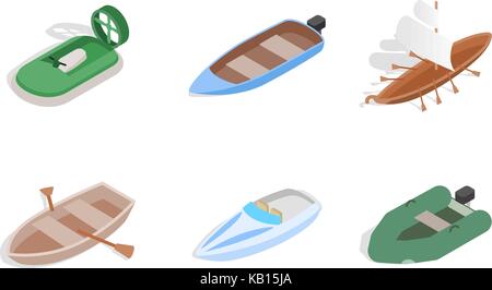 Sea boat icon set, isometric style Stock Vector