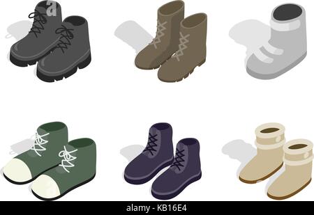 Winter autumn boots icon set, isometric style Stock Vector