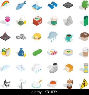 Winter icons set, isometric style Stock Vector