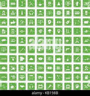 100 support icons set grunge green Stock Vector