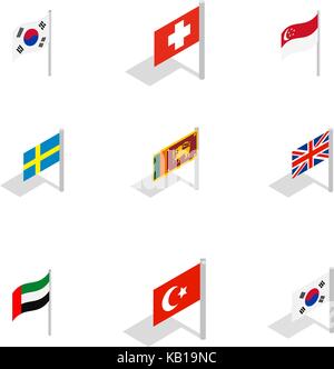 Country flag icon set, isometric style Stock Vector
