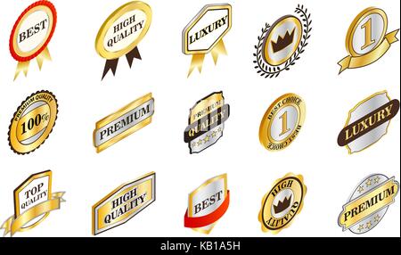 Gold emblem icon set, isometric style Stock Vector