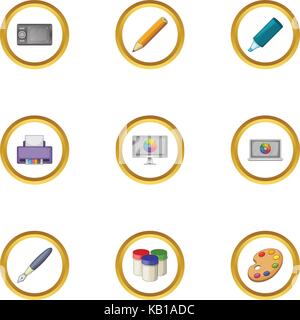 Stationery icons set, cartoon style Stock Vector