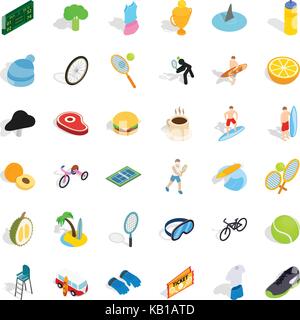 Surfing icons set, isometric style Stock Vector