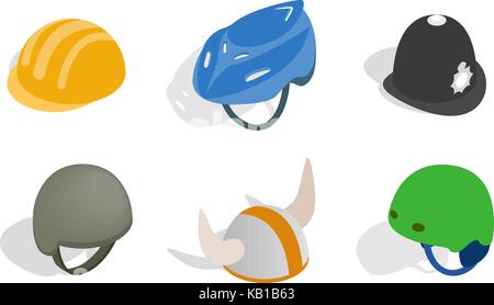 Different helmet icon set, isometric style Stock Vector