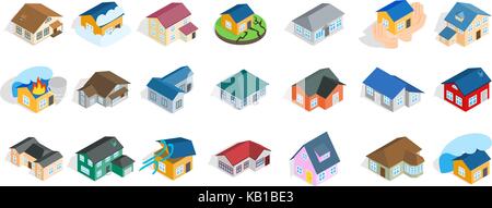 Modern house icon set, isometric style Stock Vector