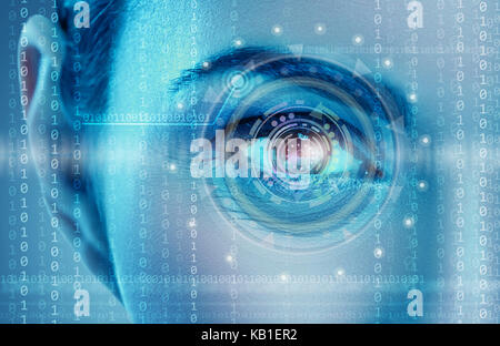 Eye viewing digital information represented by circles and signs Stock Photo