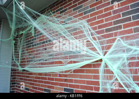 Large green Halloween spider web decoration Stock Photo